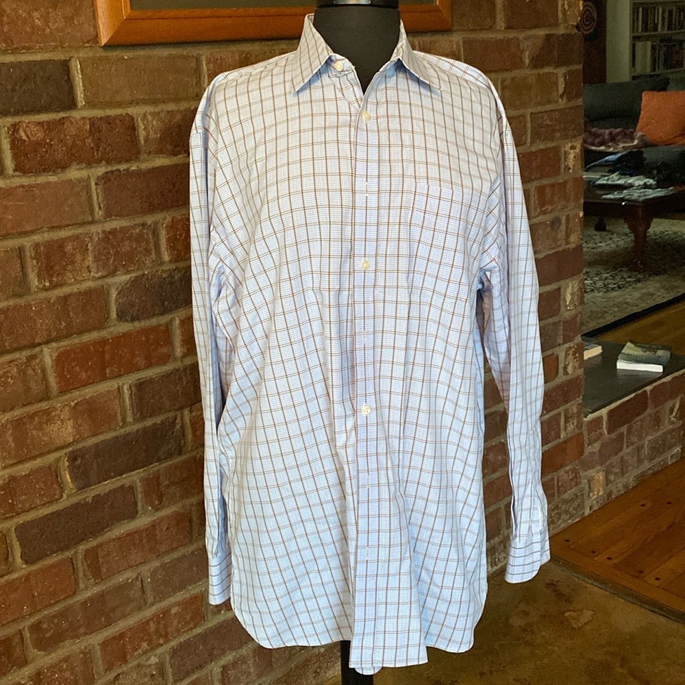 1901 Nordstrom blue andโ brown plaid athletic cut cotton button down dress shirt